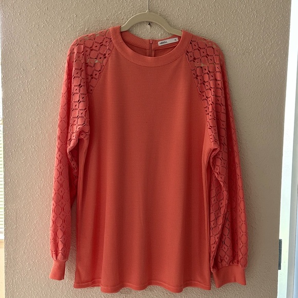 Miholl Tops - Miholl crochet lace blouse XL In A Pretty Peach Color. Preowned crew neck